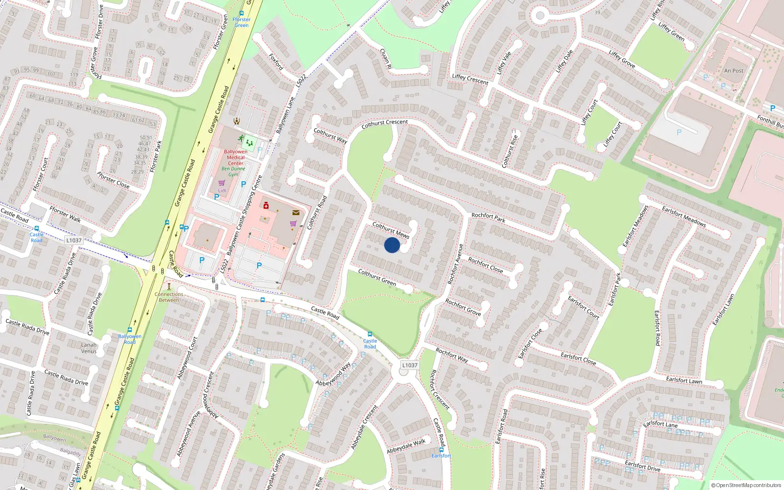 Overhead map showing the location of 21 Colthurst Mews, Lucan