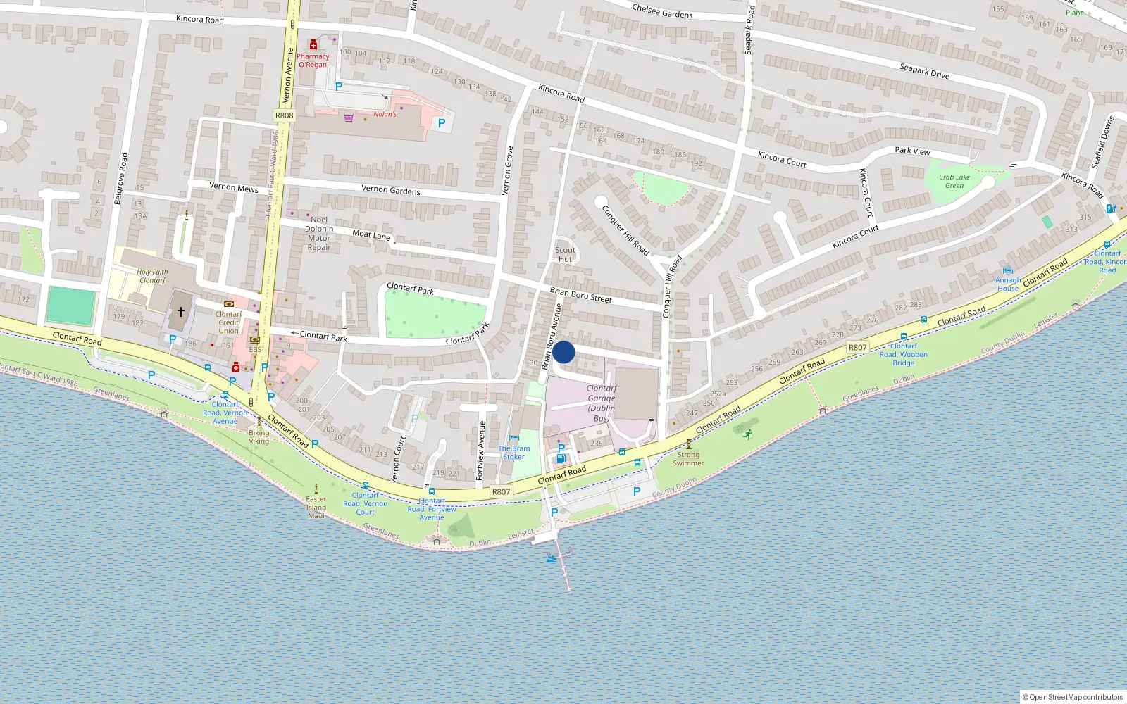 Overhead map showing the location of 21 Conquer Hill Avenue, Clontarf, Dublin 3