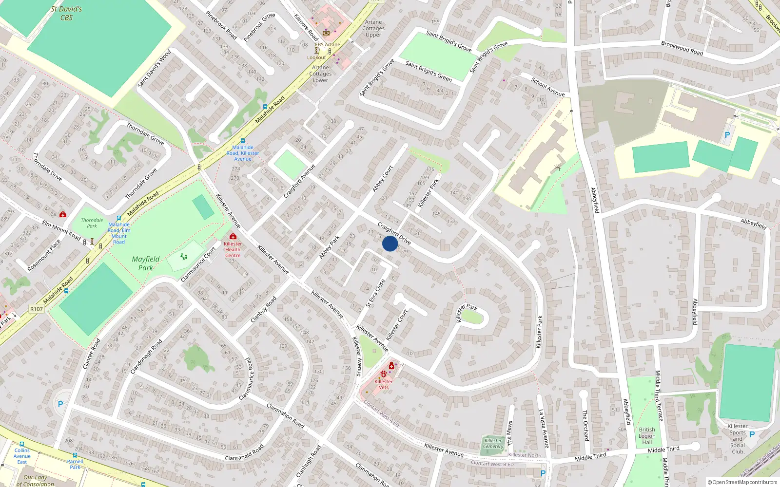Overhead map showing the location of 21 Craigford Drive, Dublin 5