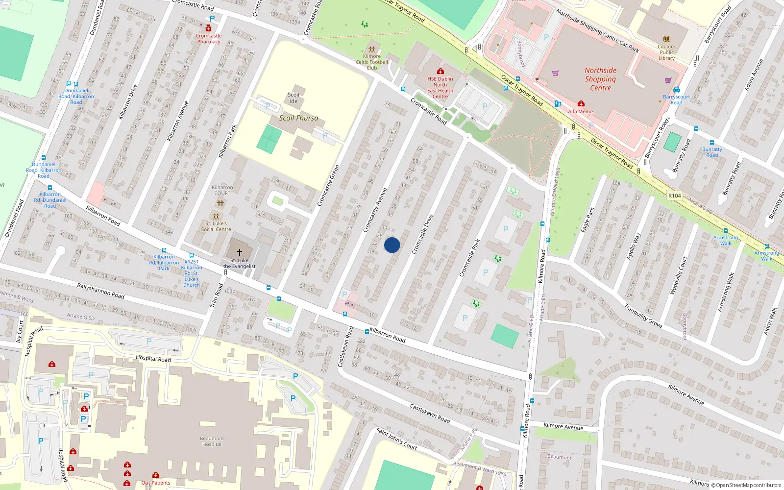 Overhead map showing the location of 21 Cromcastle Drive, Dublin 5