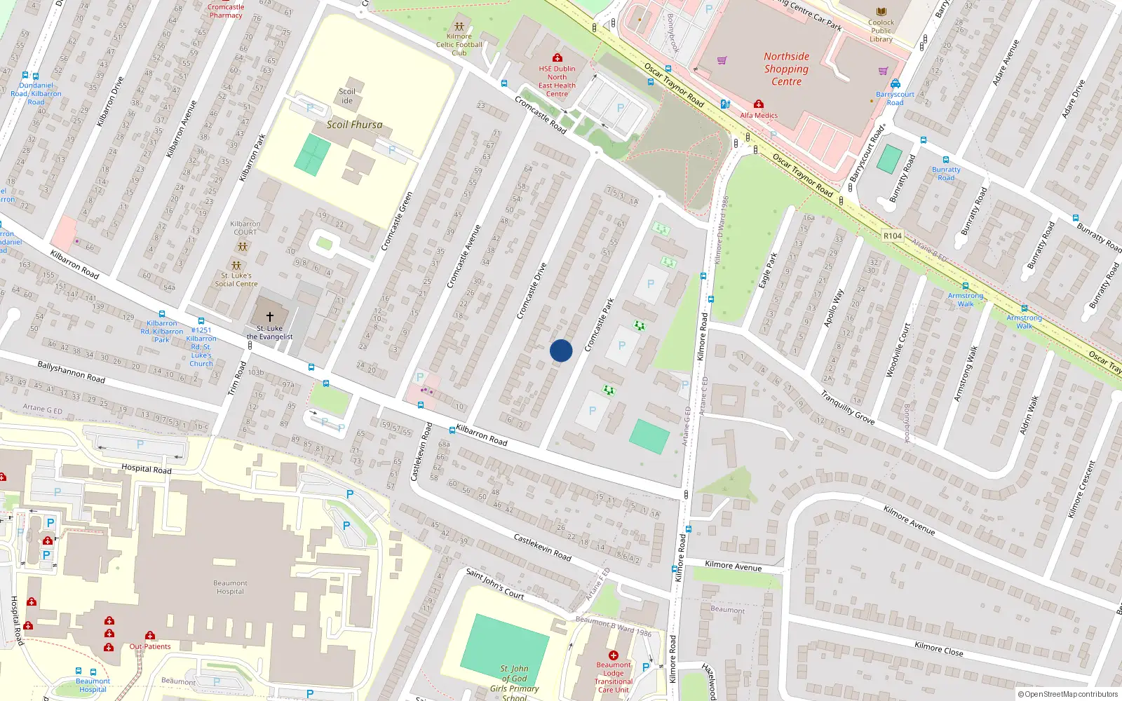 Overhead map showing the location of 21 Cromsastle Park, Kilmore West, Coolock