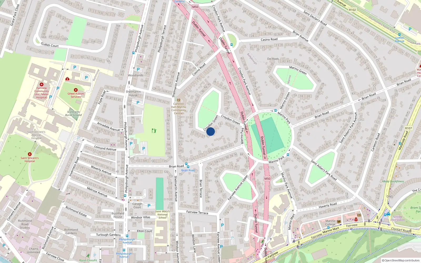 Overhead map showing the location of 21 Croydon Green, Dublin 3