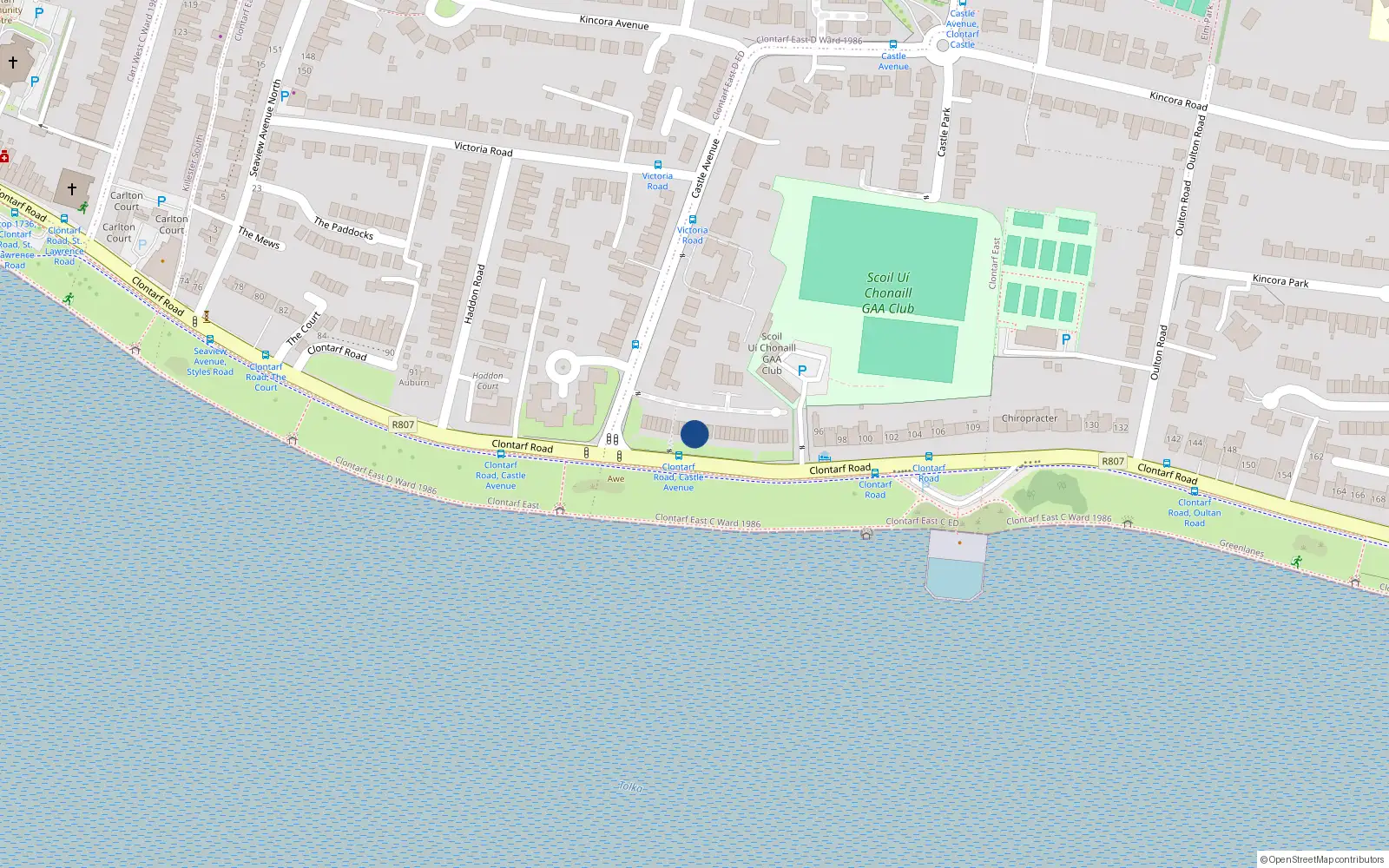 Overhead map showing the location of 21 Danesfort, Castle Avenue, Clontarf