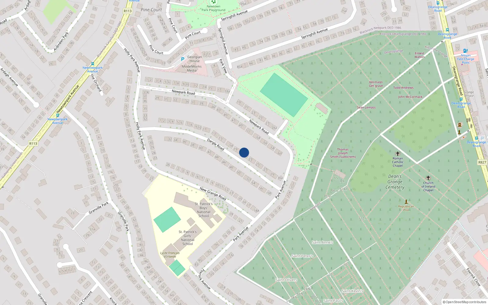Overhead map showing the location of 21 Dargle Road, Blackrock