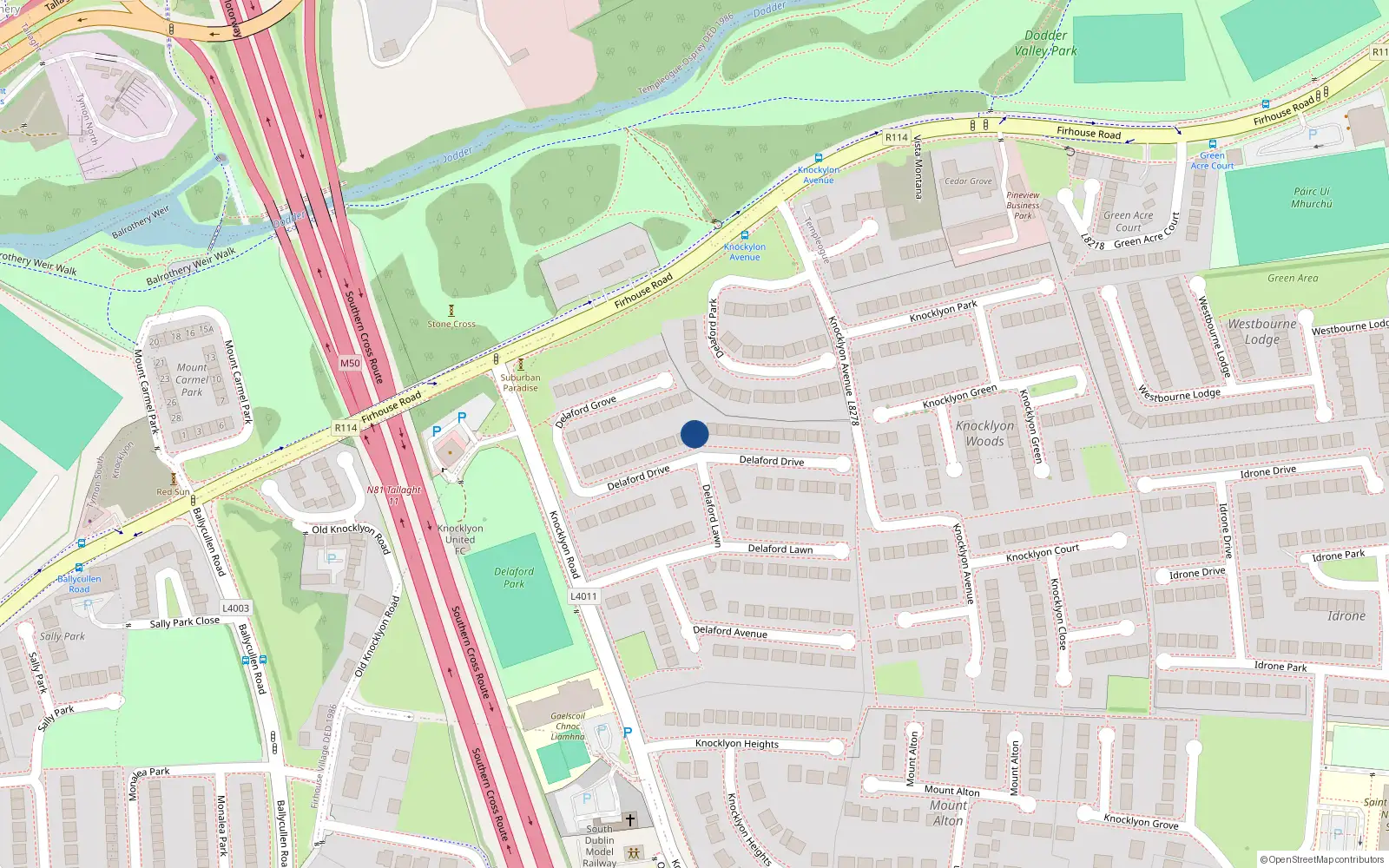 Overhead map showing the location of 21 Delaford Drive, Dublin 16