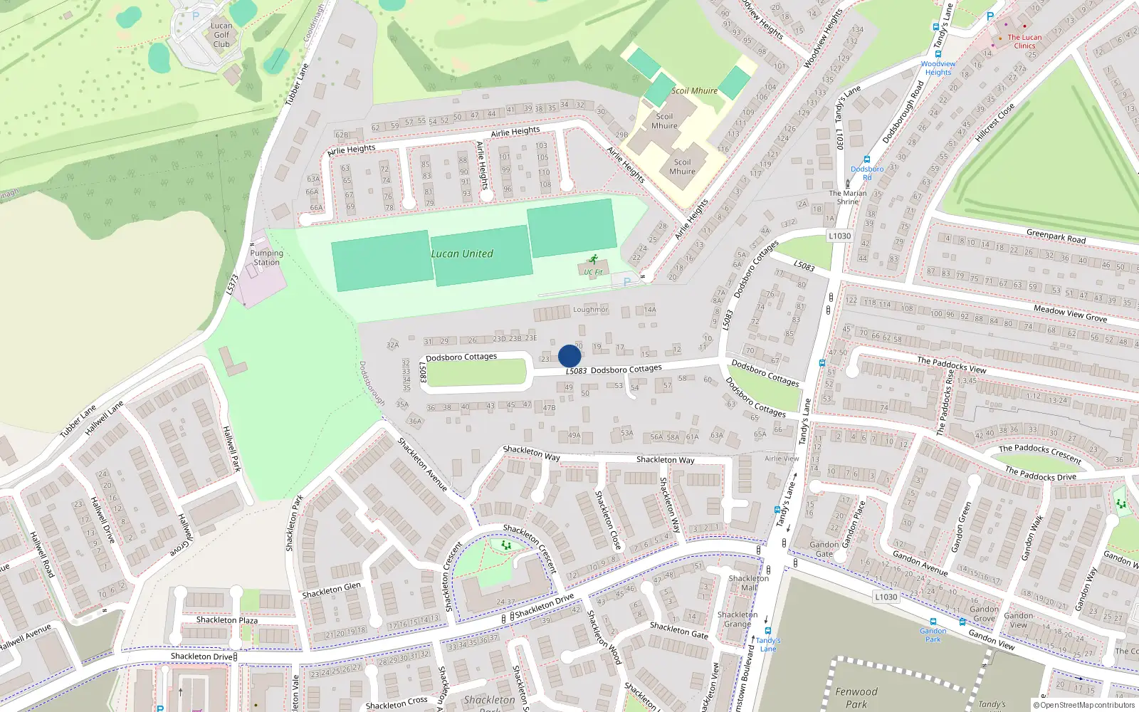 Overhead map showing the location of 21 Dodsborough Cottages, Lucan, Dublin