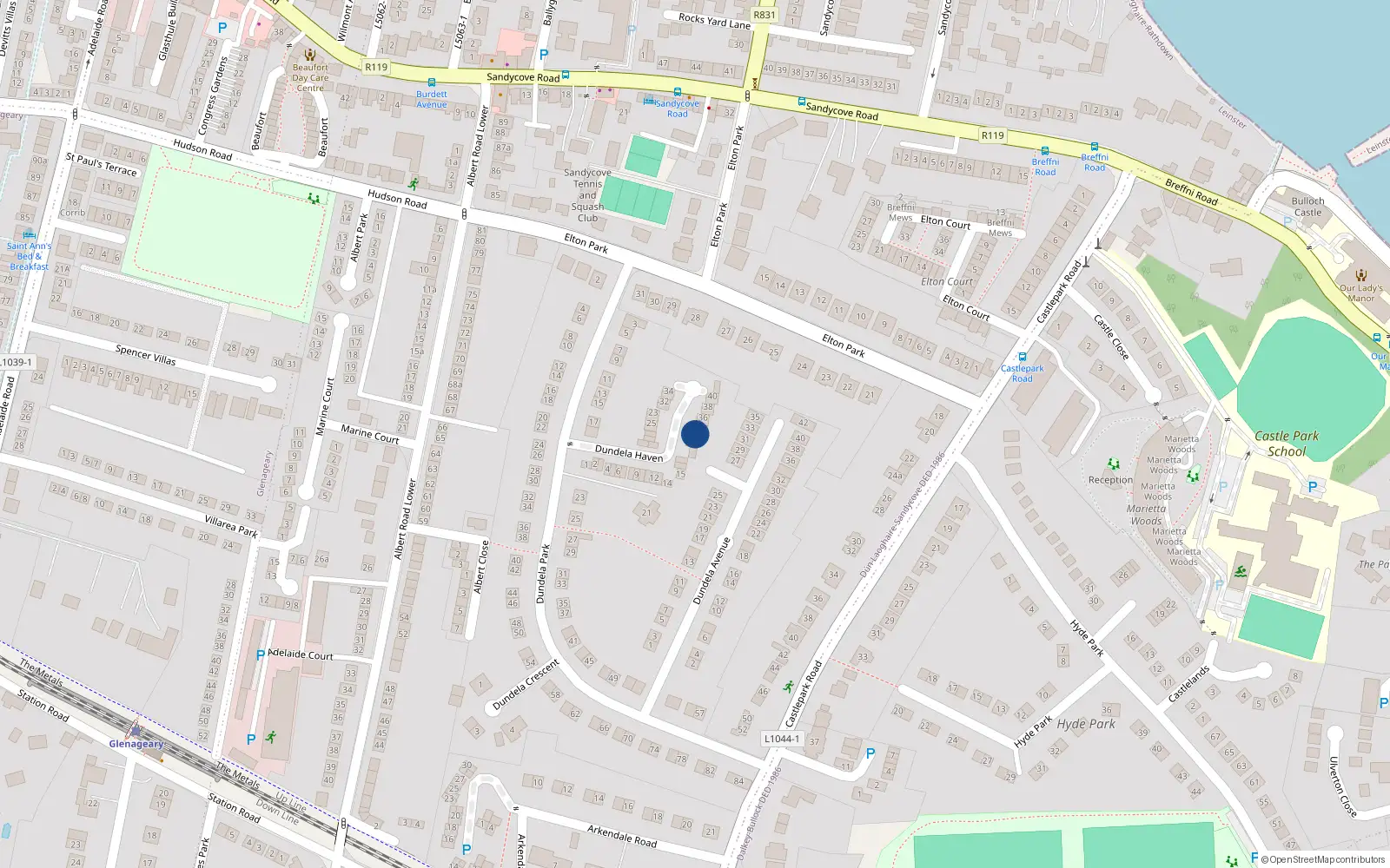 Overhead map showing the location of 21 Dundela Haven, Dublin