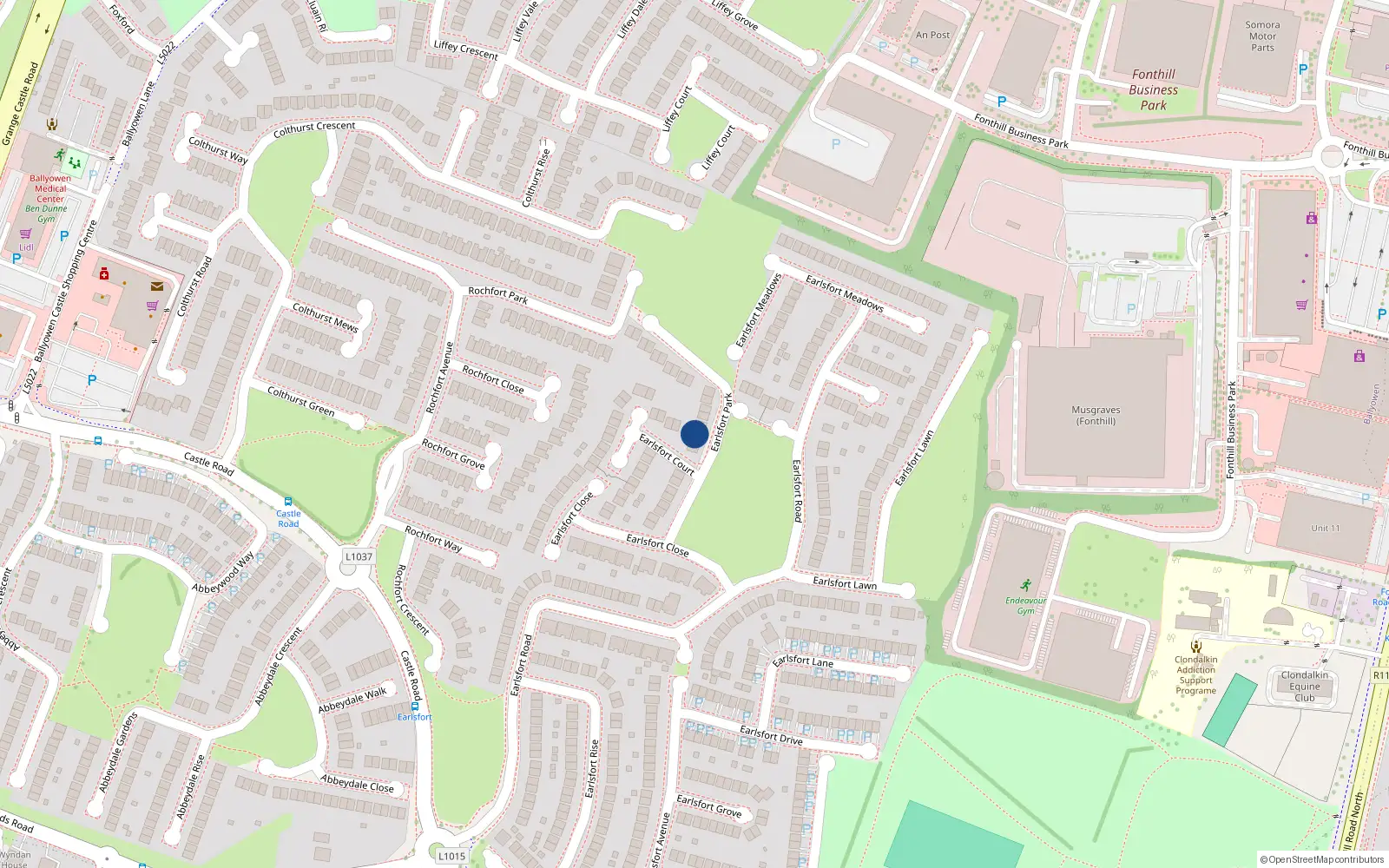 Overhead map showing the location of 21 Earlsfort Park, Lucan, Dublin