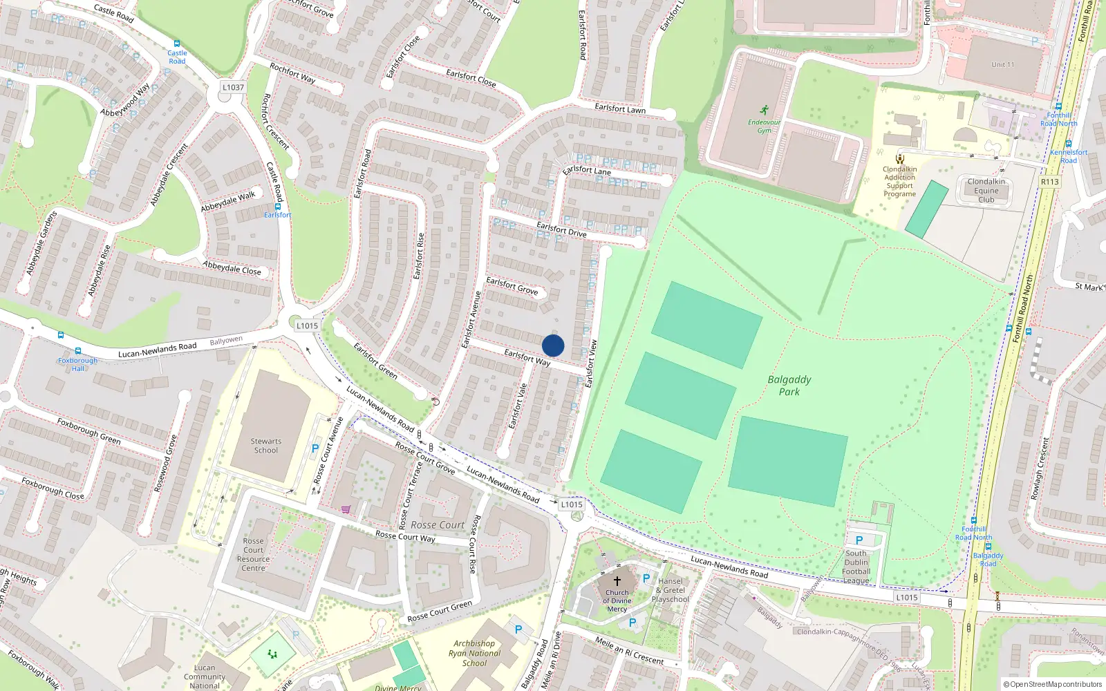 Overhead map showing the location of 21 Earlsfort Way, Lucan