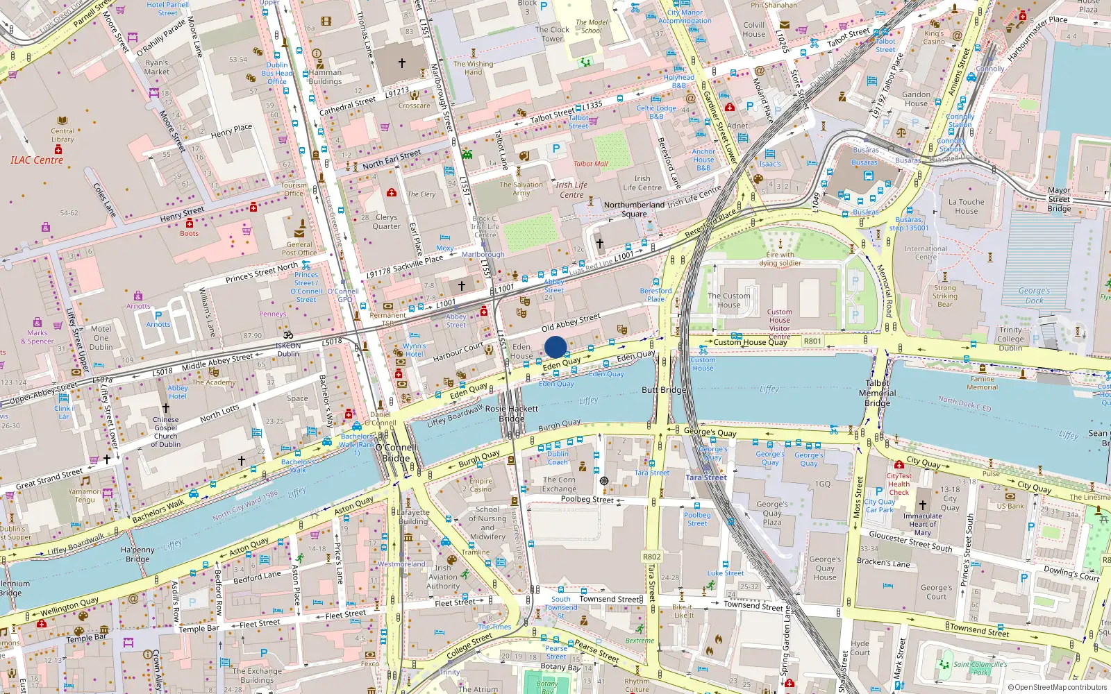 Overhead map showing the location of 21 Eden Quay, Dublin 1