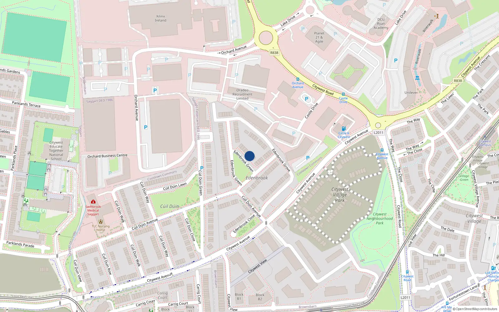 Overhead map showing the location of 21 Edenbrook Green, Citywest