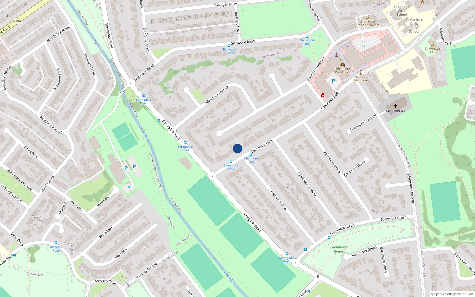 Overhead map showing the location of 21 Edenmore Park, Raheny, Dublin 5