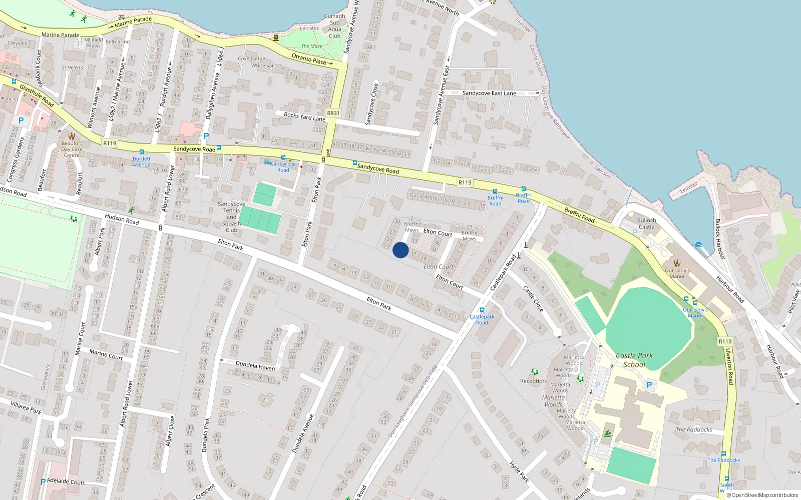 Overhead map showing the location of 21 Elton Court, Dublin
