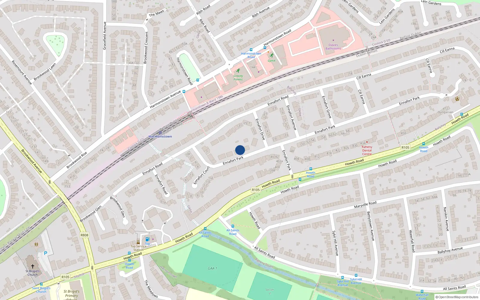Overhead map showing the location of 21 Ennafort Park, Dublin 5