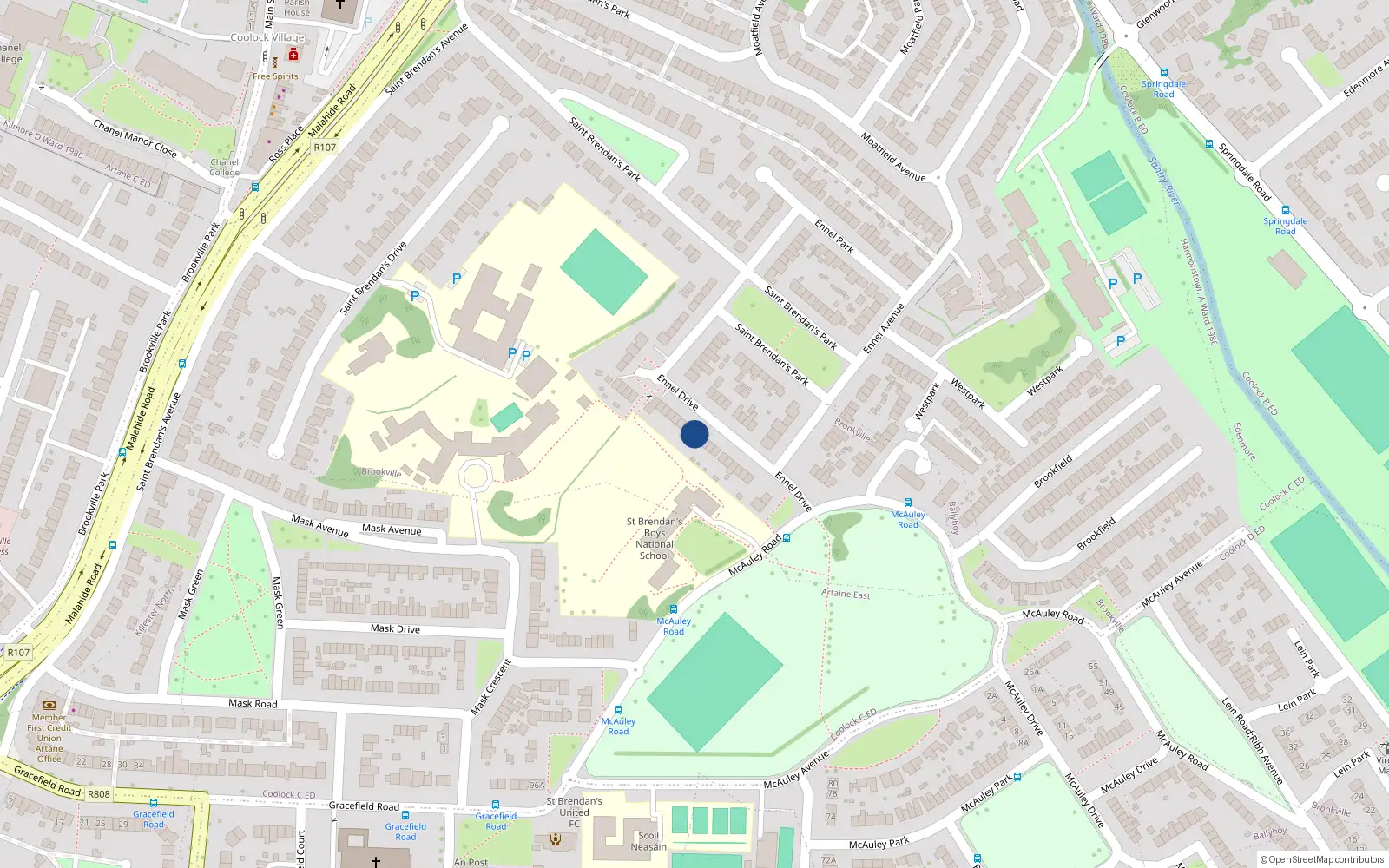 Overhead map showing the location of 21 Ennel Drive, Dublin 5