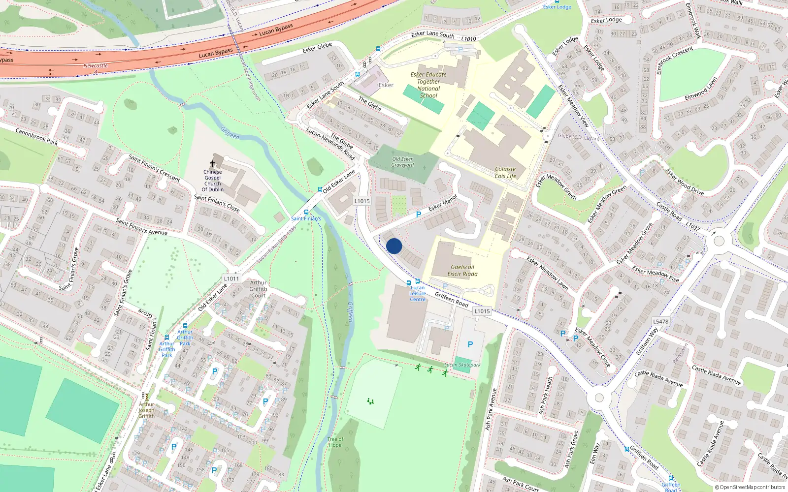 Overhead map showing the location of 21 Esker Manor, Lucan, Dublin