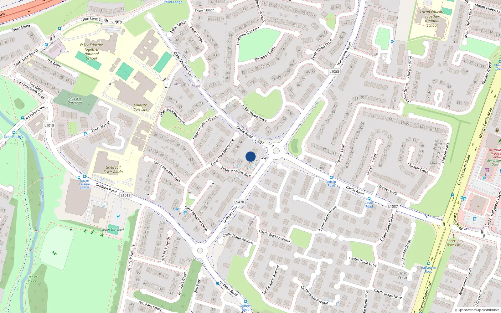 Overhead map showing the location of 21 Esker Meadow Rise, Lucan, Dublin