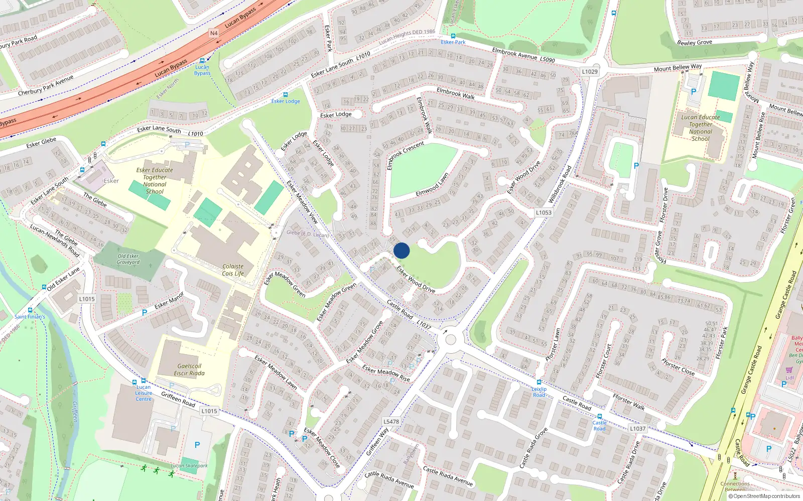 Overhead map showing the location of 21 Esker Wood Drive, Lucan