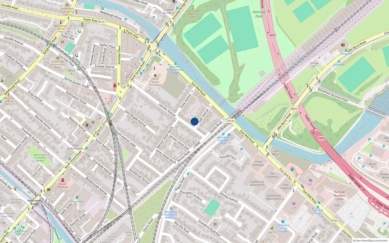 Overhead map showing the location of 21 Faith Avenue, North Strand, Dublin 3