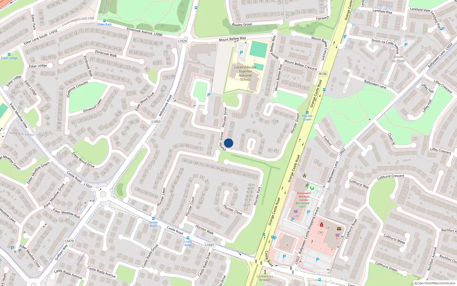 Overhead map showing the location of 21 Fforester Drive, Ballydowd Manor, Lucan