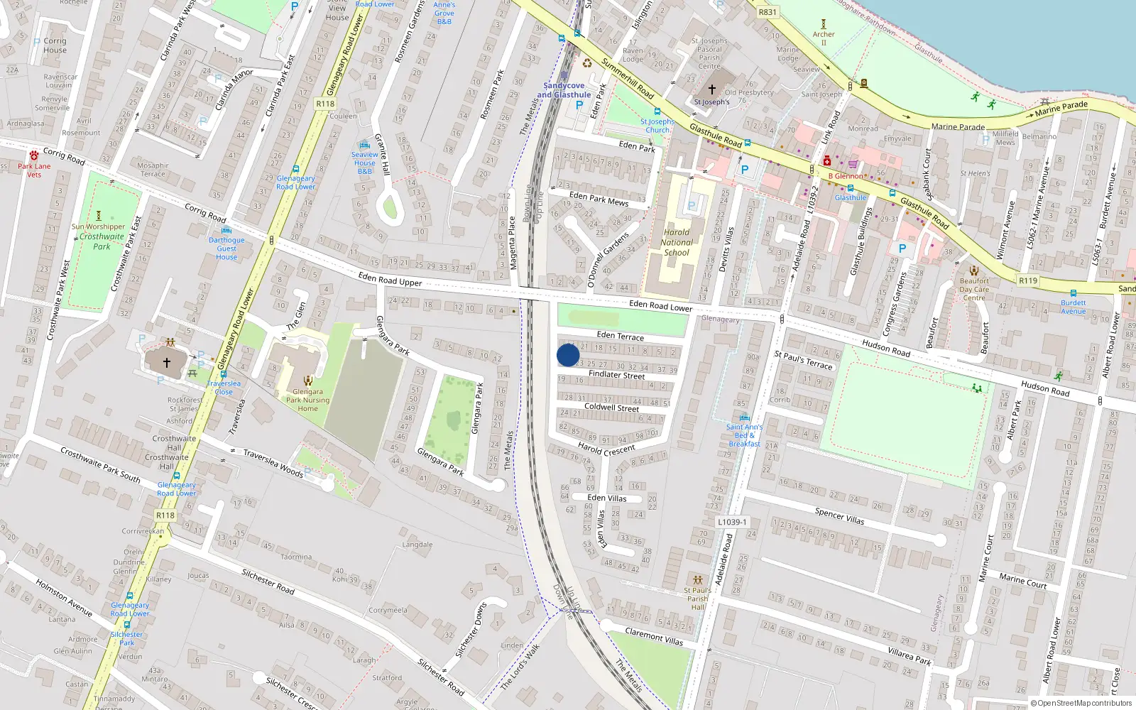 Overhead map showing the location of 21 Findlater Street, Dublin