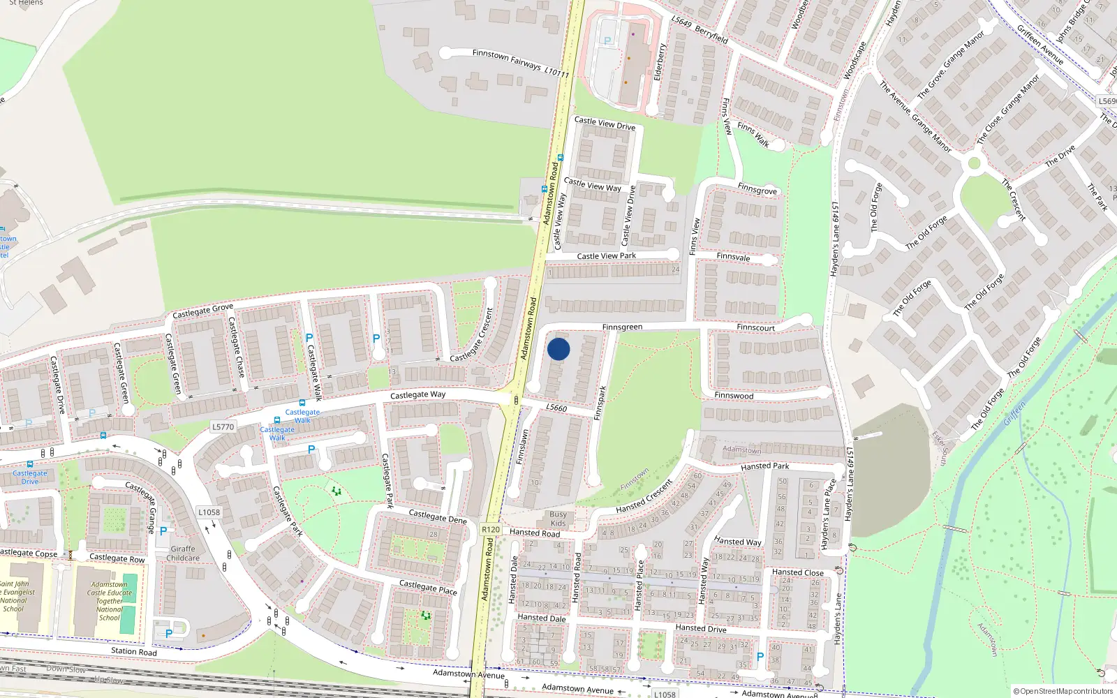 Overhead map showing the location of 21 Finnsgreen, Lucan