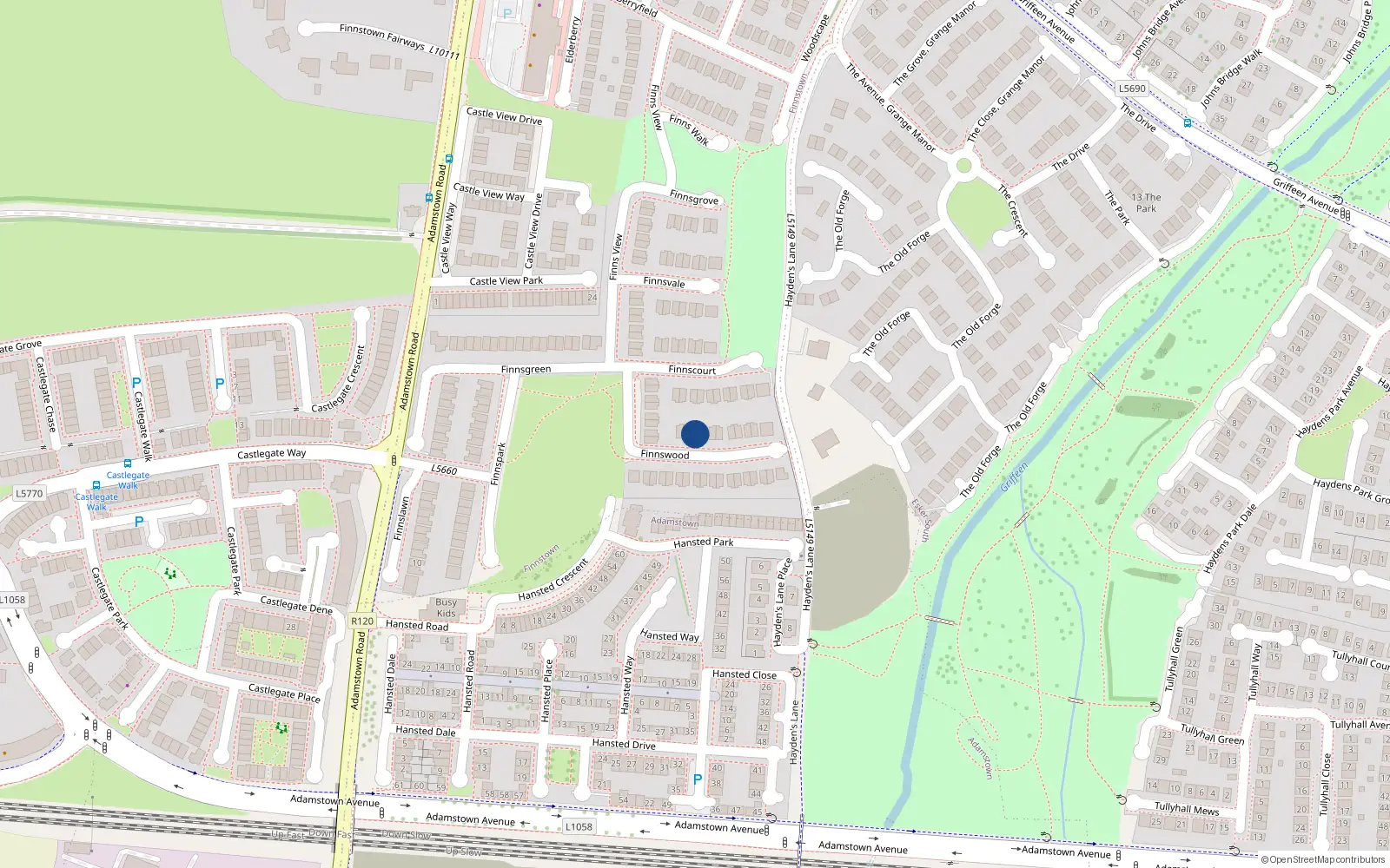 Overhead map showing the location of 21 Finnswood, Finnstown Cloisters, Lucan