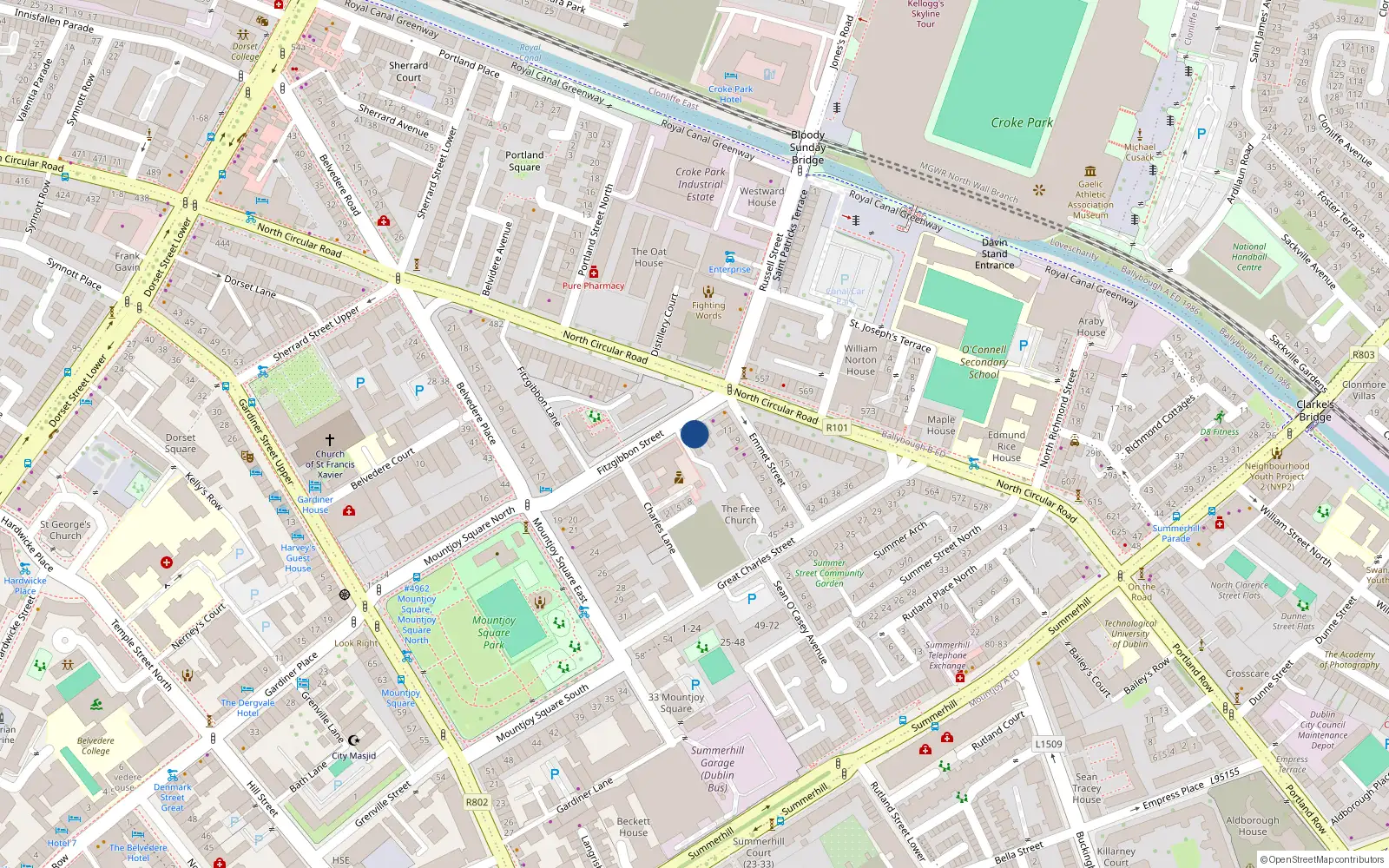 Overhead map showing the location of 21 Fitzgibbon Street, Dublin 1