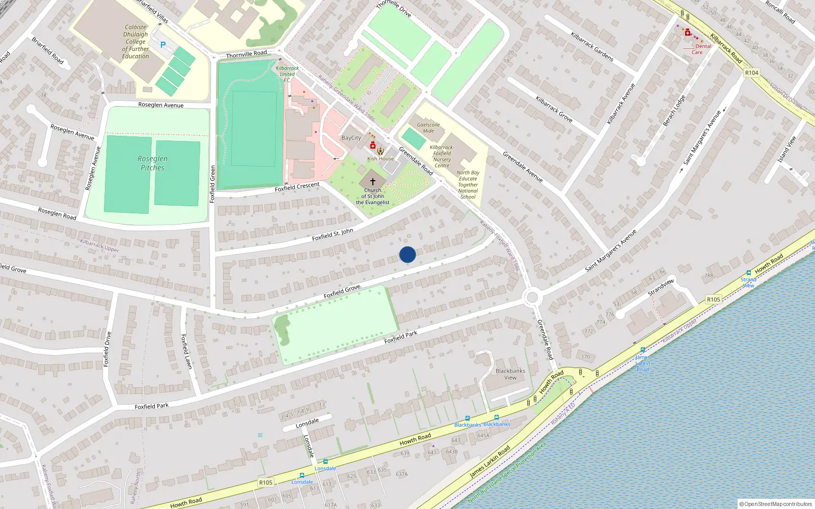 Overhead map showing the location of 21 Foxfield Grove, Dublin 5
