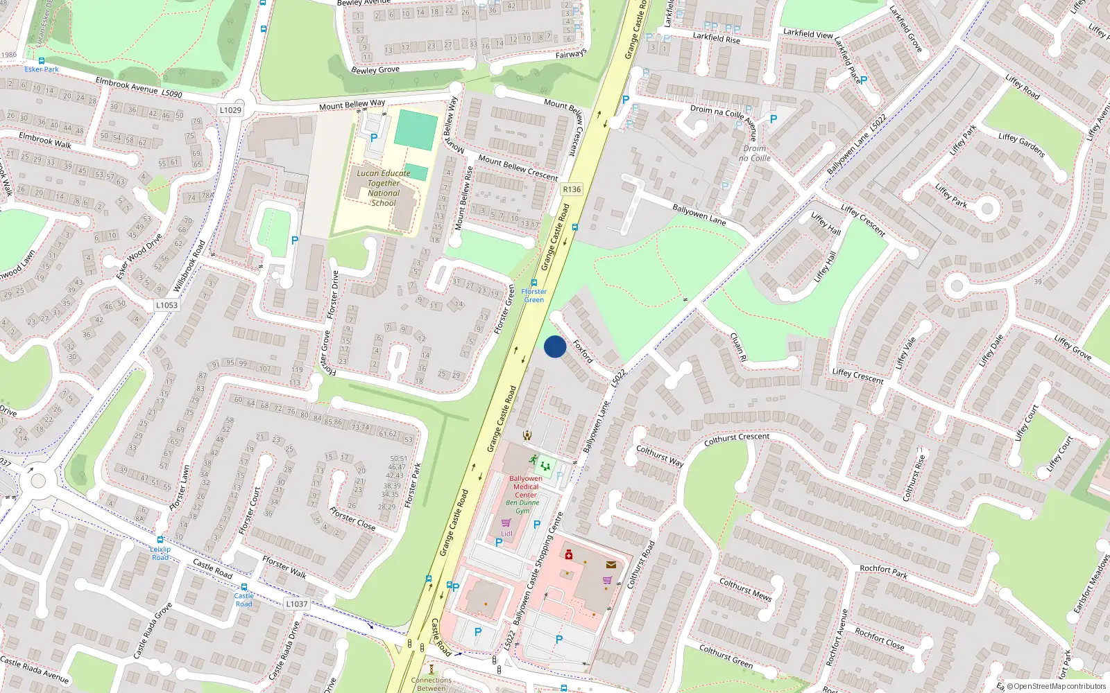 Overhead map showing the location of 21 Foxford, Lucan