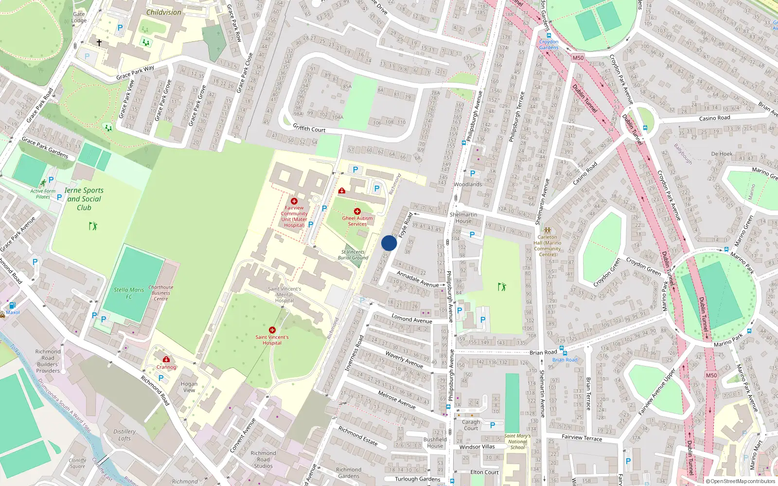 Overhead map showing the location of 21 Foyle Road, Dublin 3