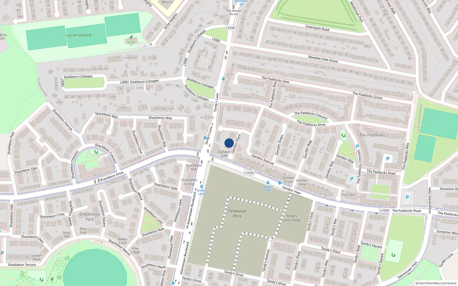 Overhead map showing the location of 21 Gandon Place, Lucan