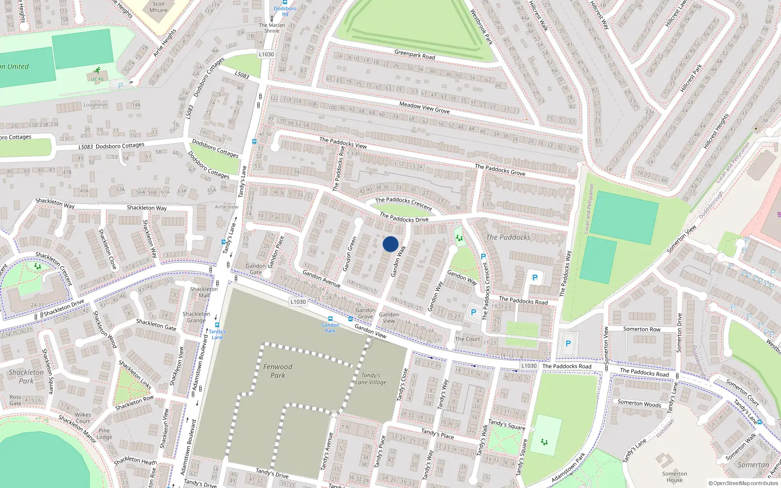 Overhead map showing the location of 21 Gandon Walk, Lucan