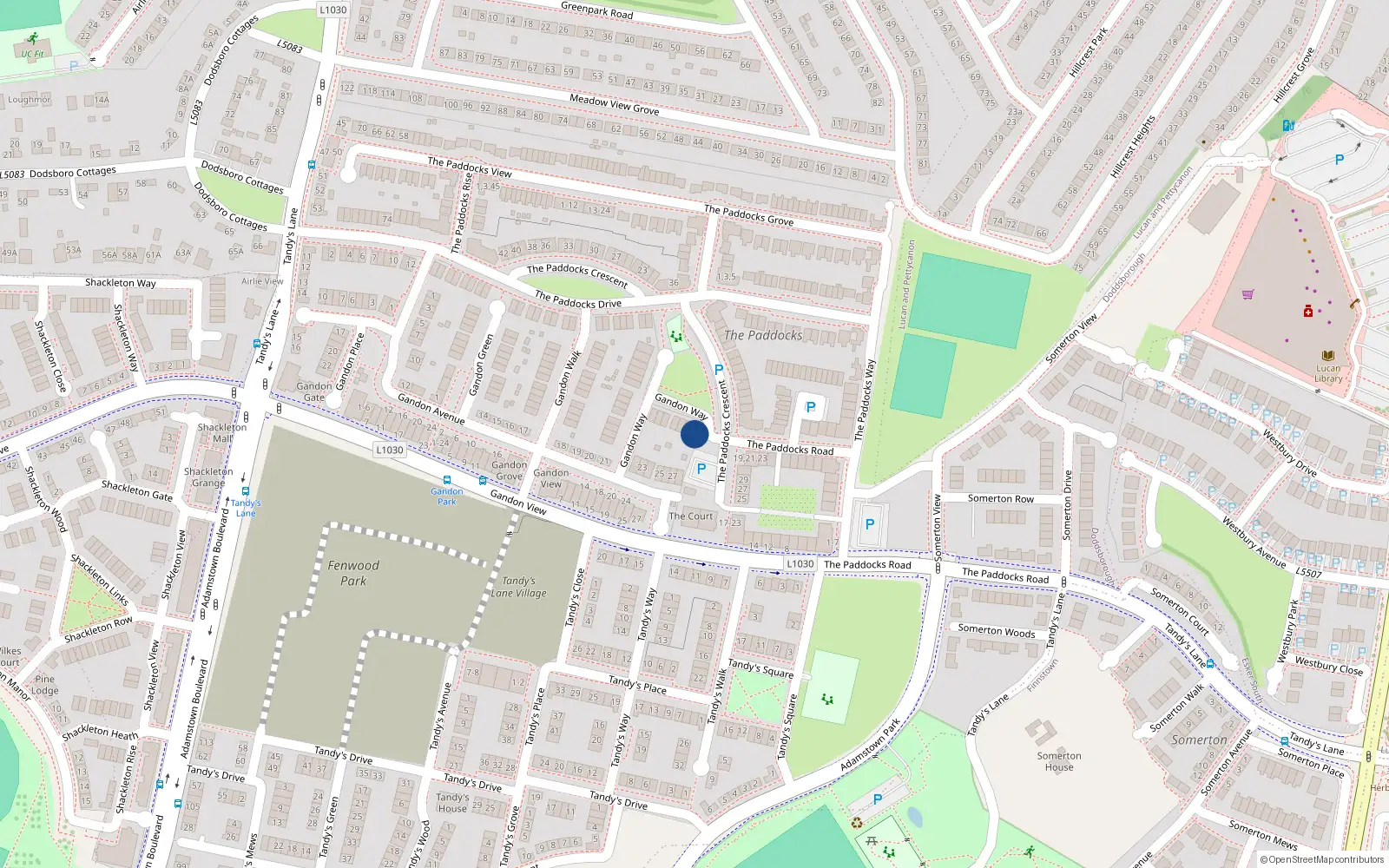 Overhead map showing the location of 21 Gandon Way, Lucan