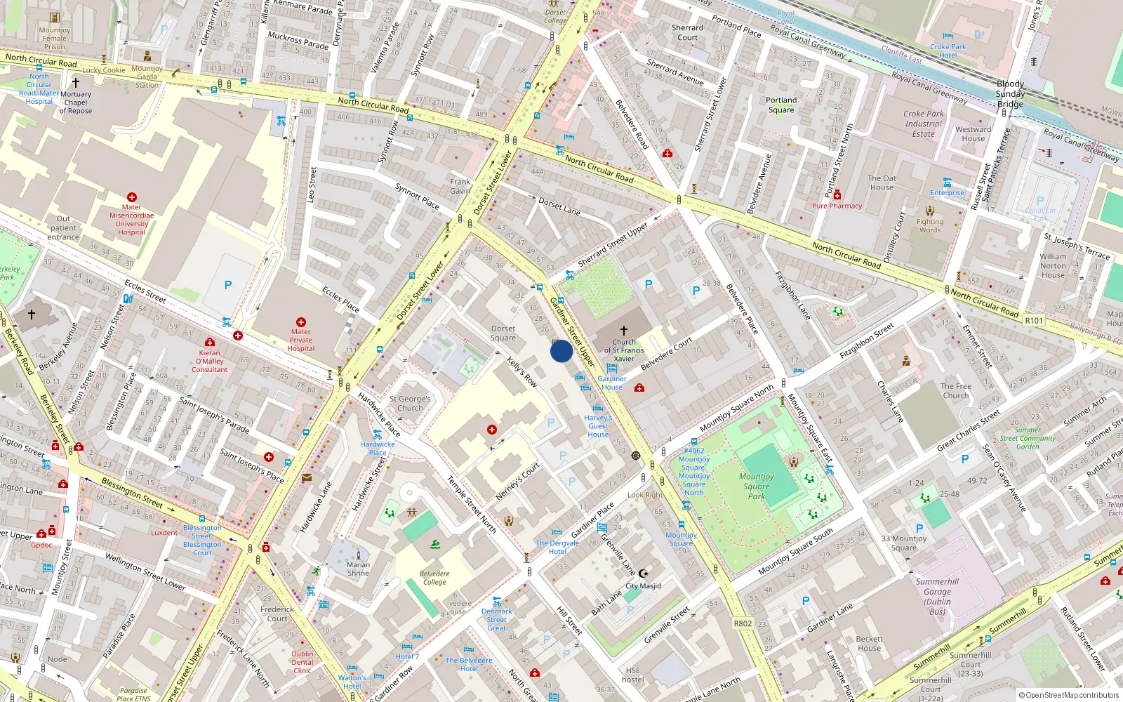 Overhead map showing the location of 21 Gardiner Street Upper, Dublin 1