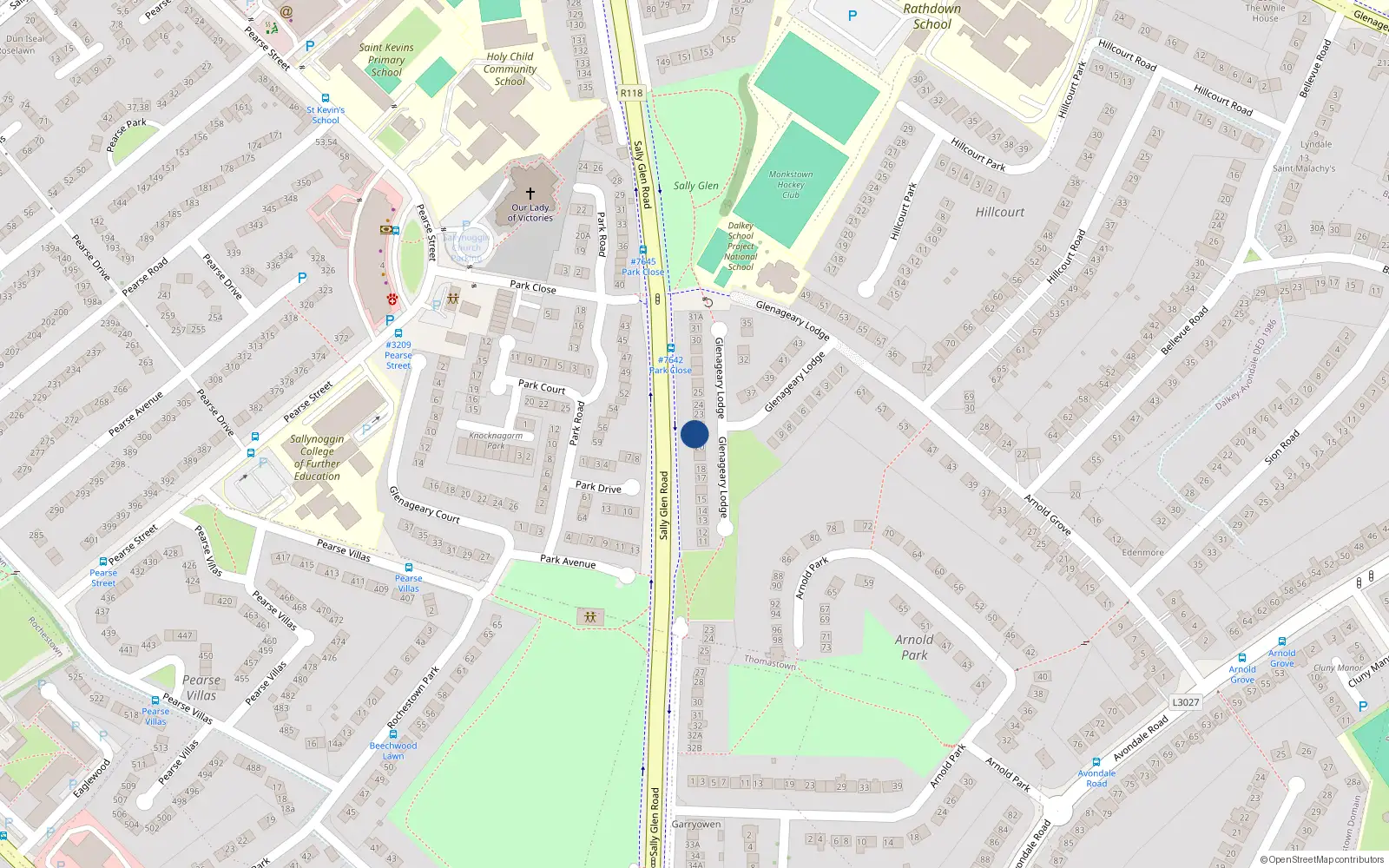 Overhead map showing the location of 21 Glenageary Lodge, Glenageary, Dublin