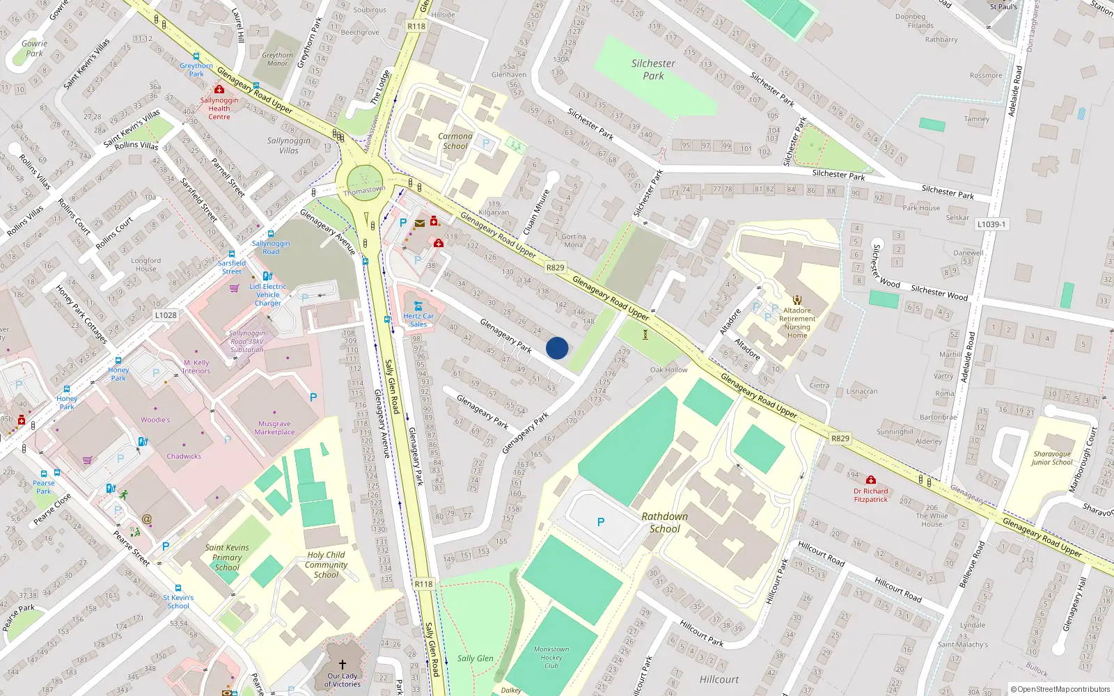 Overhead map showing the location of 21 Glenageary Park, Glenageary, Dublin