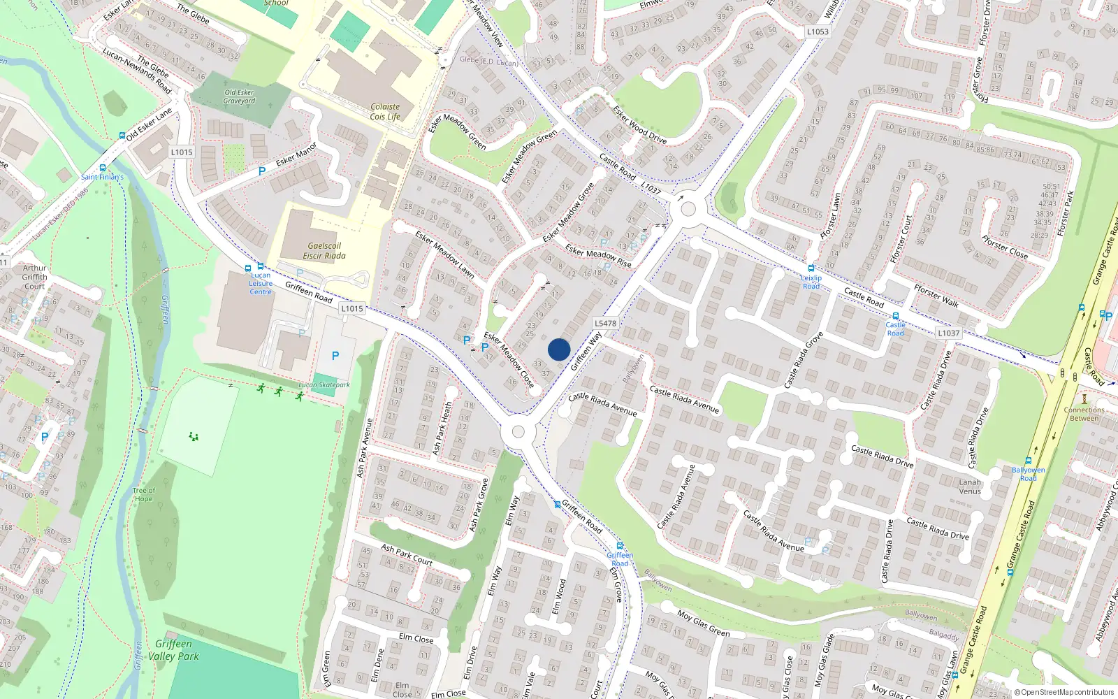 Overhead map showing the location of 21 Griffeen Way, Lucan