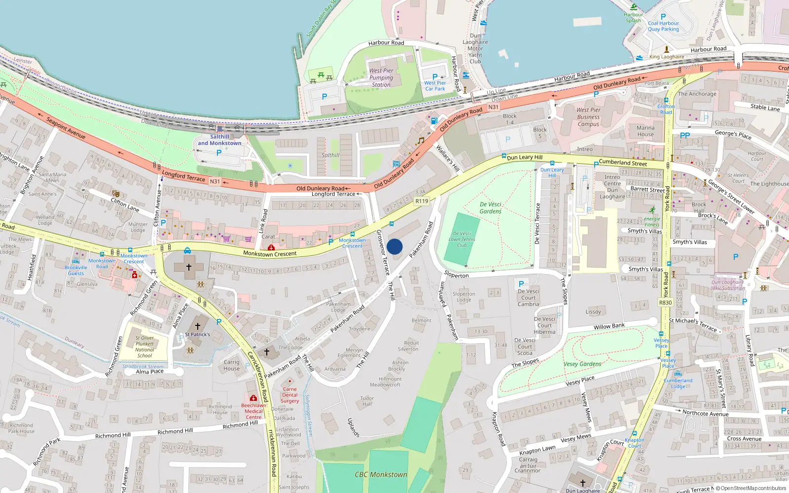 Overhead map showing the location of 21 Grosvenor House, Monkstown, Dublin