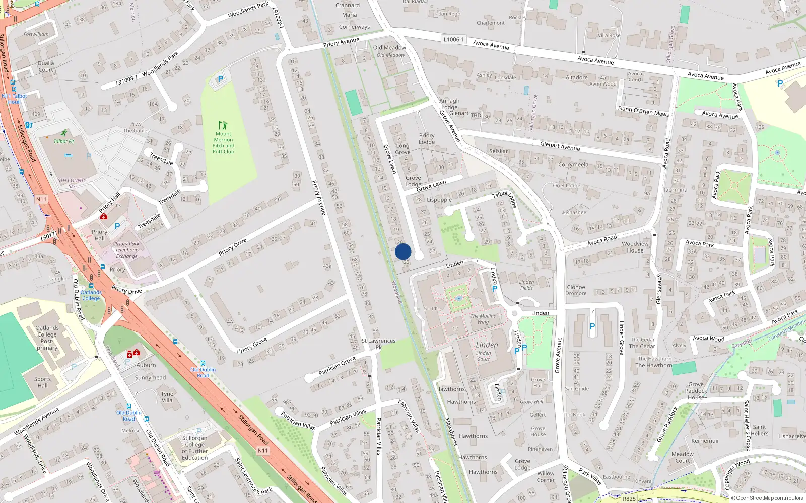 Overhead map showing the location of 21 Grove Lawn, Blackrock