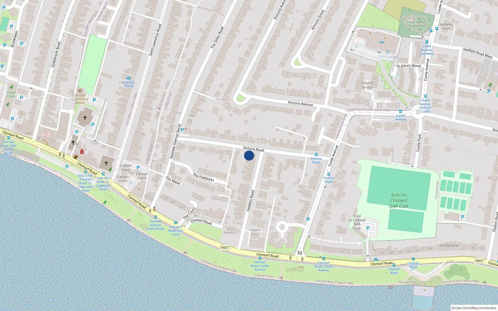 Overhead map showing the location of 21 Haddon Road, Dublin 3