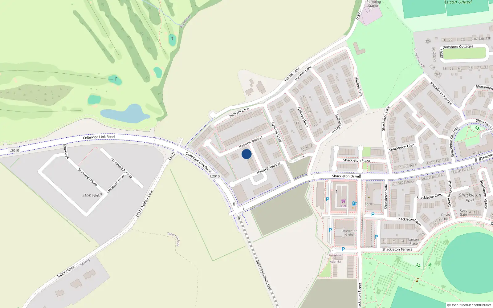 Overhead map showing the location of 21 Hallwell Avenue, Lucan