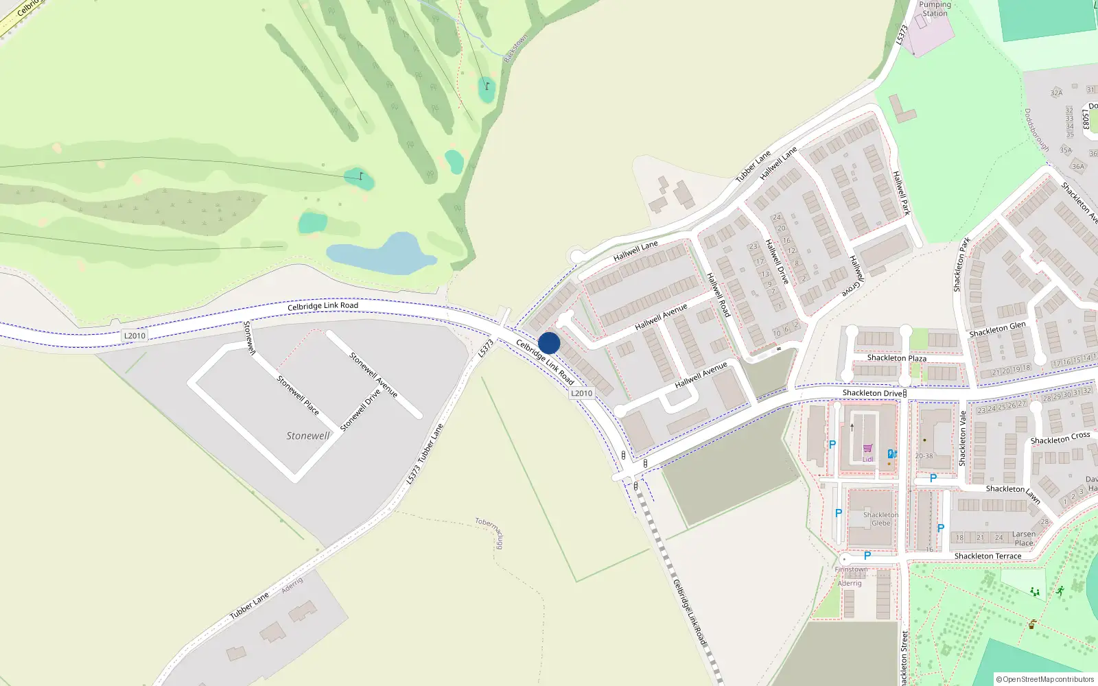 Overhead map showing the location of 21 Hallwell Green, Lucan
