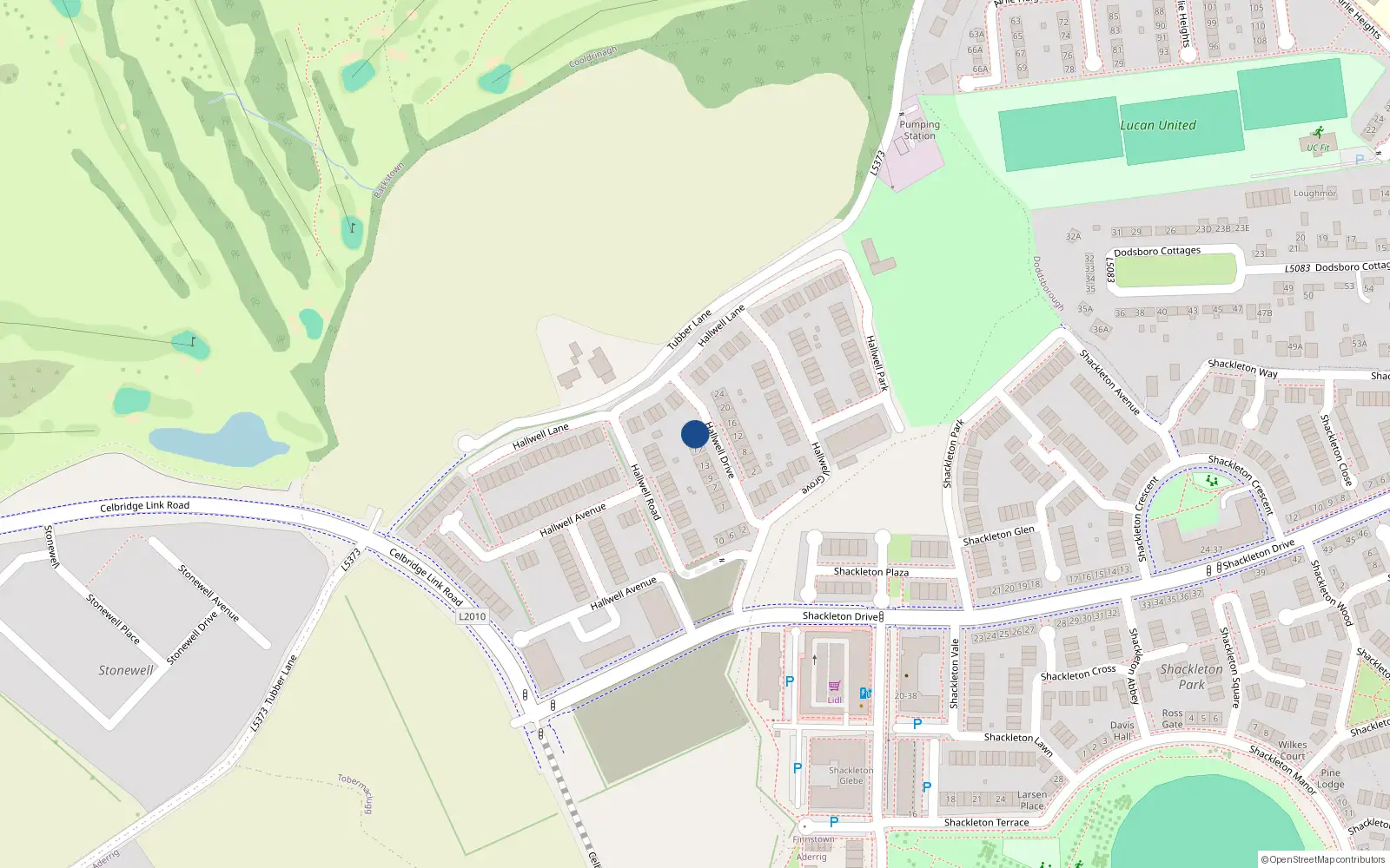 Overhead map showing the location of 21 Hallwell Drive, Lucan