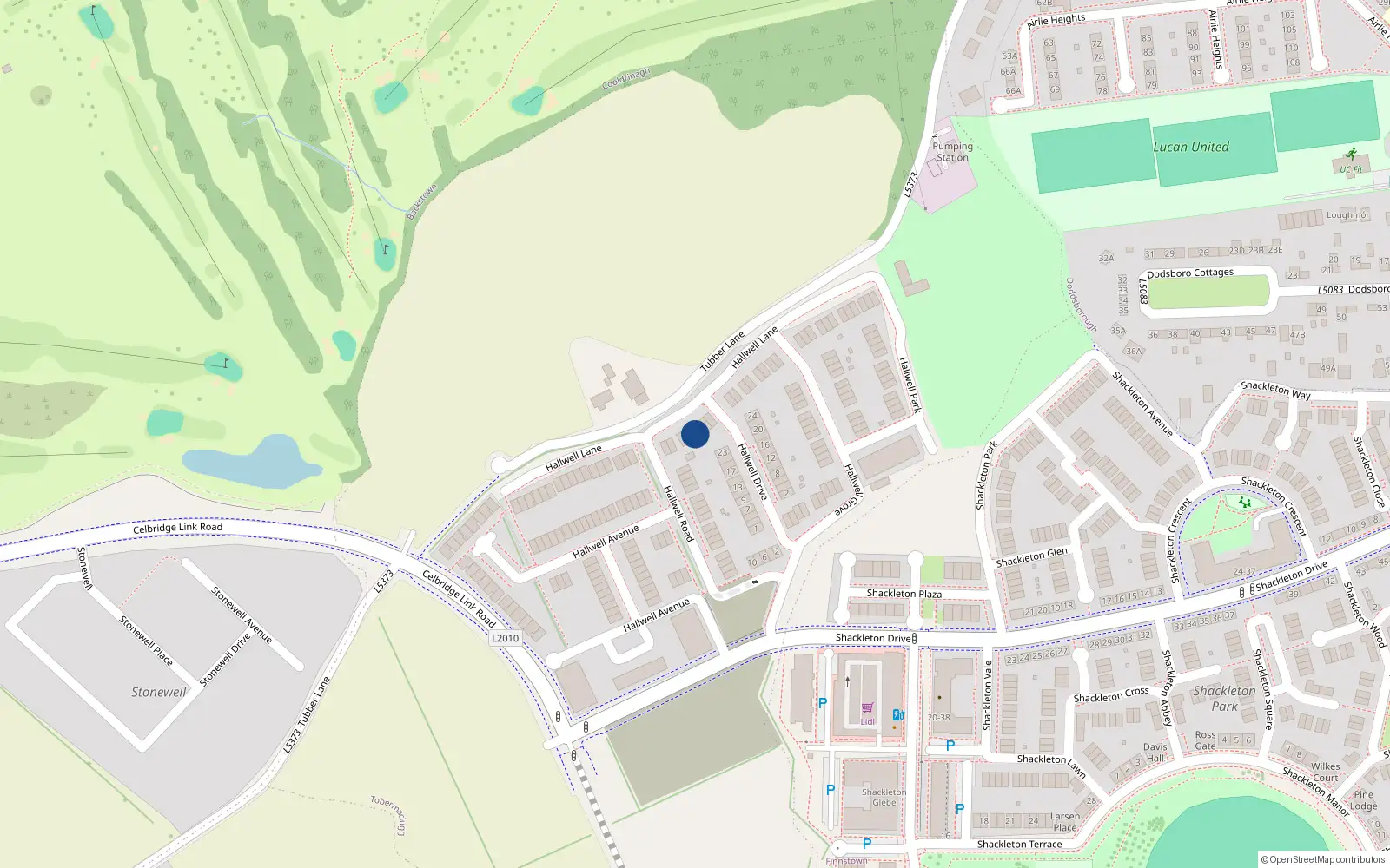 Overhead map showing the location of 21 Hallwell Lane, Lucan