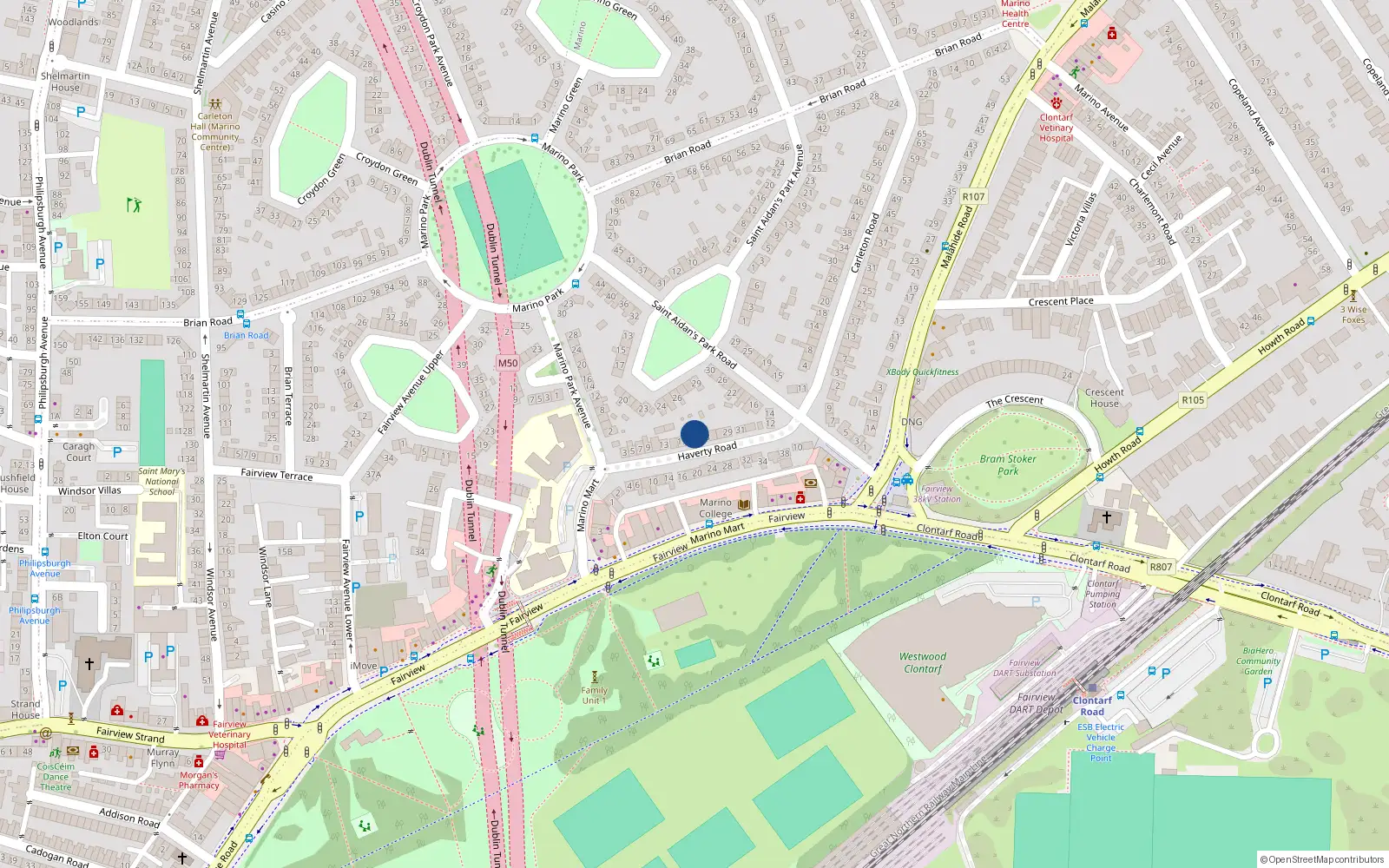 Overhead map showing the location of 21 Haverty Road, Dublin 3