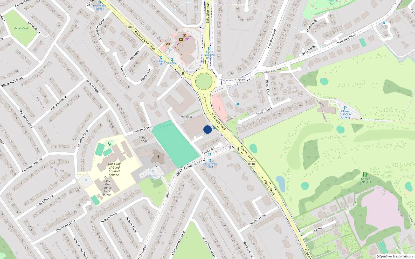 Overhead map showing the location of 21 Hayfield Hall, Churchview Road, Killiney