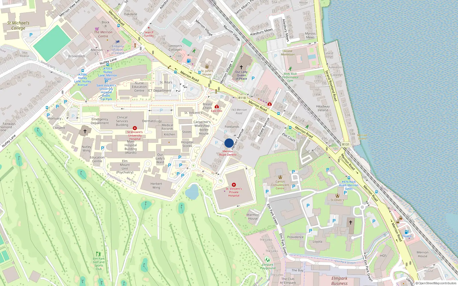 Overhead map showing the location of 21 Herbert Avenue, Merrion