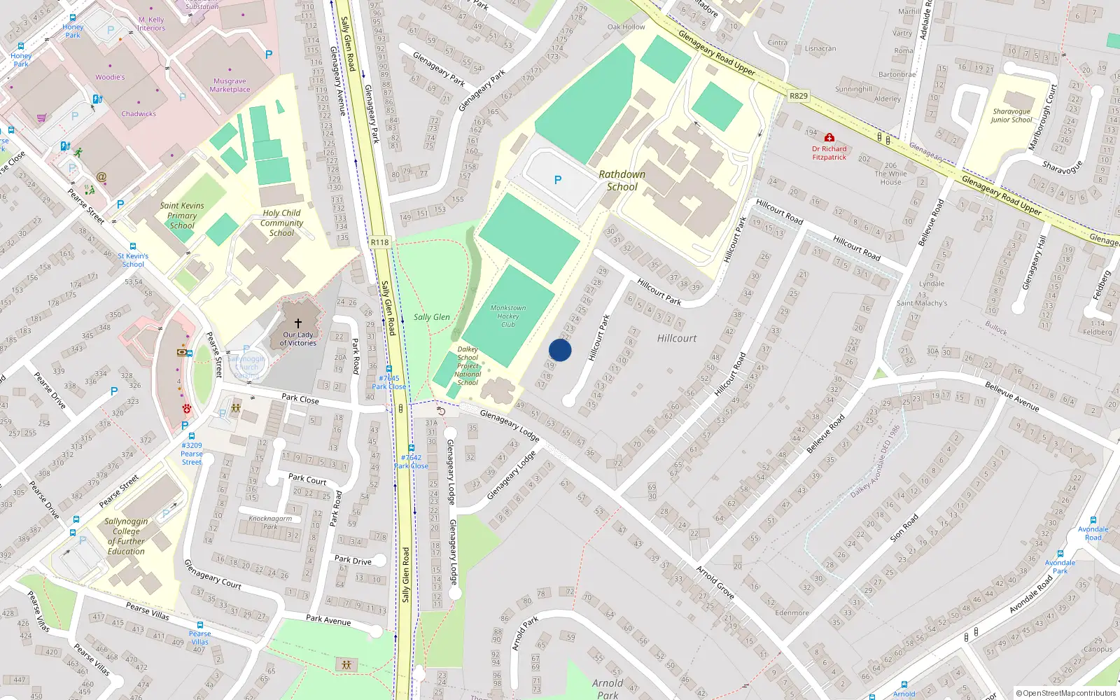 Overhead map showing the location of 21 Hillcourt Park, Dublin