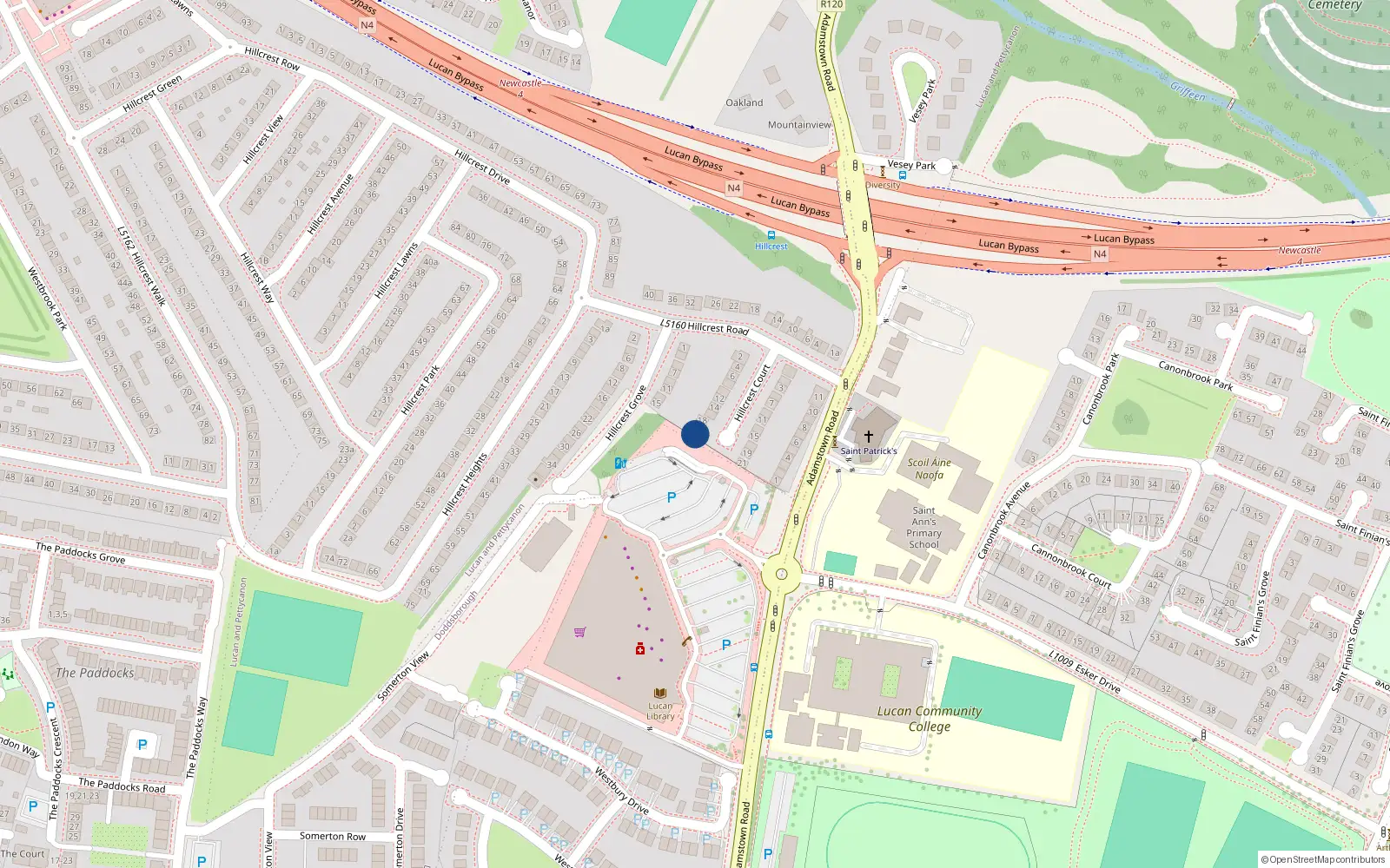 Overhead map showing the location of 21 Hillcrest Court, Lucan, Dublin